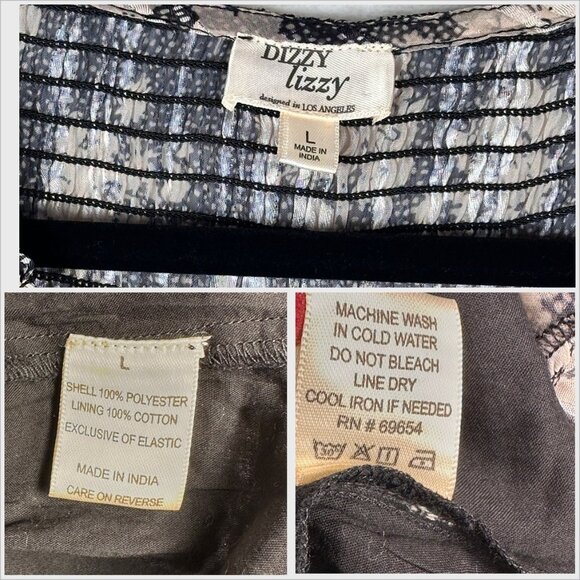 Dizzy Lizzy Black Floral Midi Dress Sz L Smocked Empire Waist Long Sleeve NWOT - Picture 13 of 14